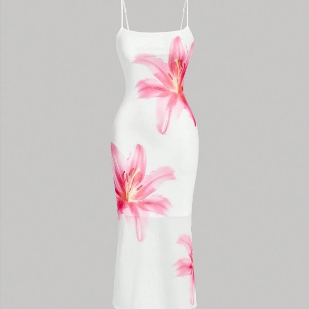 SHEIN White Cream Slip Midi Dress Spaghetti Strap